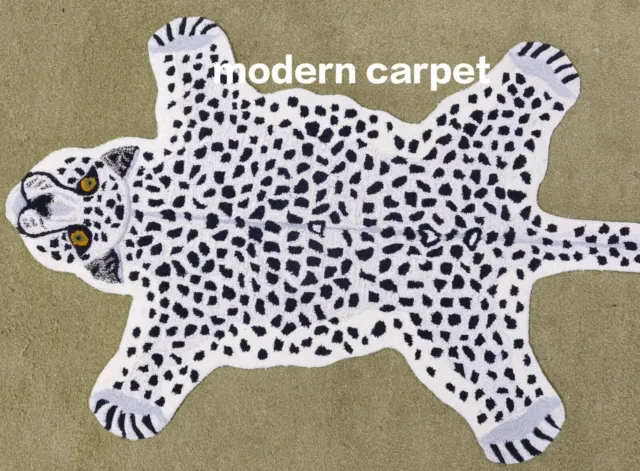 leopard  rug BLACK color Hand Made Wool Cotton Backing Rug Home Beautiful crock