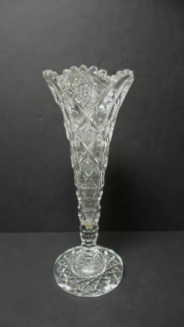Rare American Brilliant Period Hawkes QUEENS 10.25" Cut Glass Vase