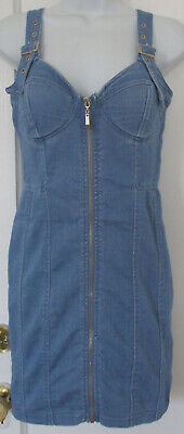 Haute Monde Blue Denim Dress Jean Front Zipper Sleeveless Adjustable Straps Sz S