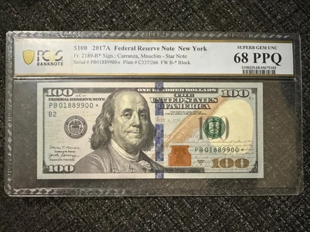 2017A New York 100$ One Hundred Dollar STAR NOTE-PCGS Superb Gem UNC 68 PPQ