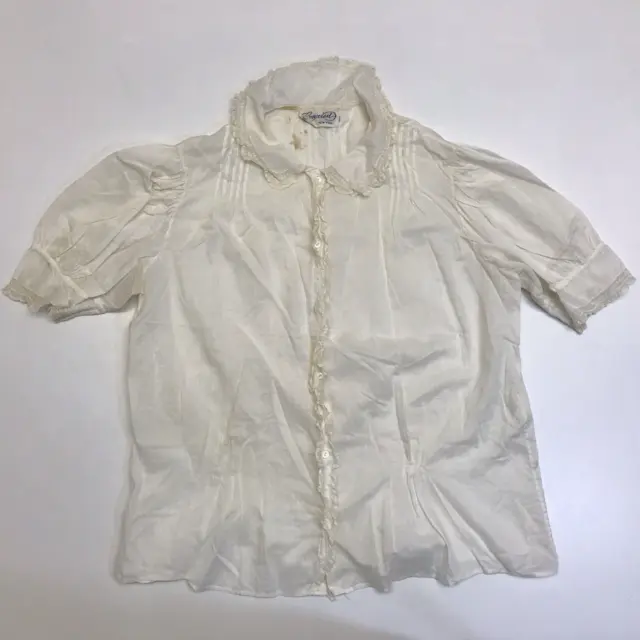 Vintage 1950s CONRIED New York White Short Sleeve Button Up Collar Blouse Shirt