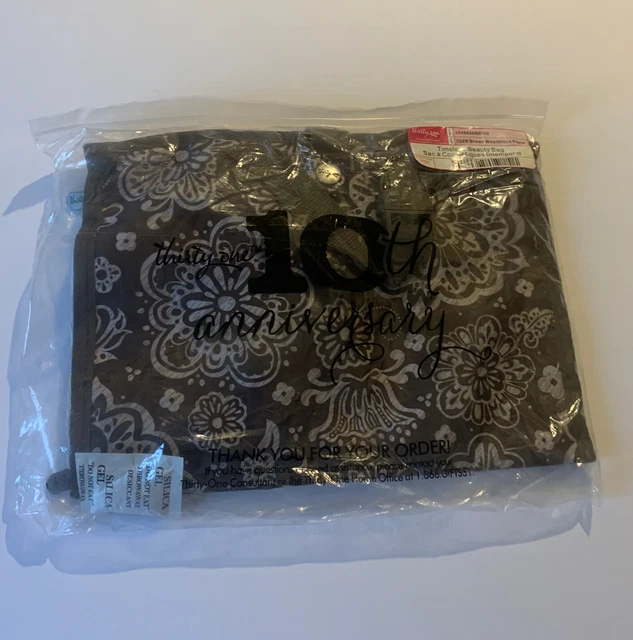 Thirty-One(10th Anniversary Timeless Beauty Bag)Brown Woodblock Floral 688N