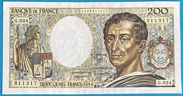 Billet De 200 francs Montesquieu De 1984 (U6)/ Bonne Cote  Alph G.024