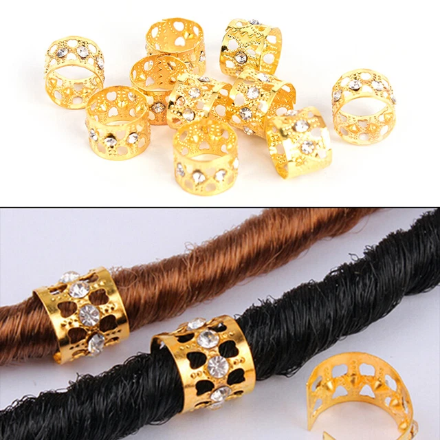 10Pcs Braiding Hair Rings Dreadlock Marley Braids Beads Clips Cuffs Rhineston-~-