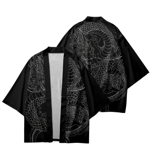 Uomo 3/4 Maniche Giapponese Kimono Cardigan Aperto Davanti Giacca Larga Yukata
