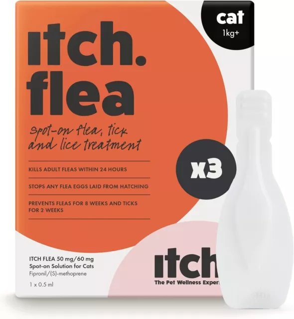 Itch Flea & Tick Treatment Spot-On Solution for 1kg+ Cats Kill Fleas Lice, Ticks