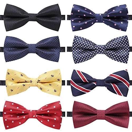 8 PACKS Elegant Adjustable Pre-tied bow ties for Men Boys in Mixed Color
