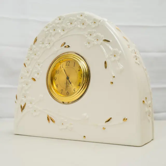 Lenox Cerise Fleur 24K Plaqué Or Porcelaine Bureau Table Horloge Mantel