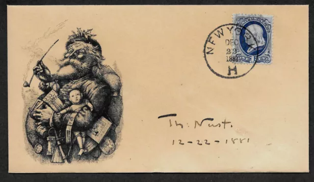 Santa Claus Thomas Nast Autograph Reprint W Orig. Period 1880's Stamp! OP1218