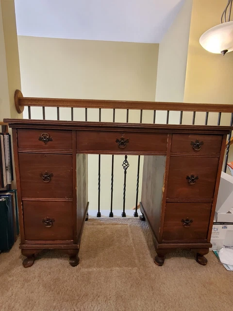 Vintage "40's Or 50's Walnut Desk With 7 Drawers"