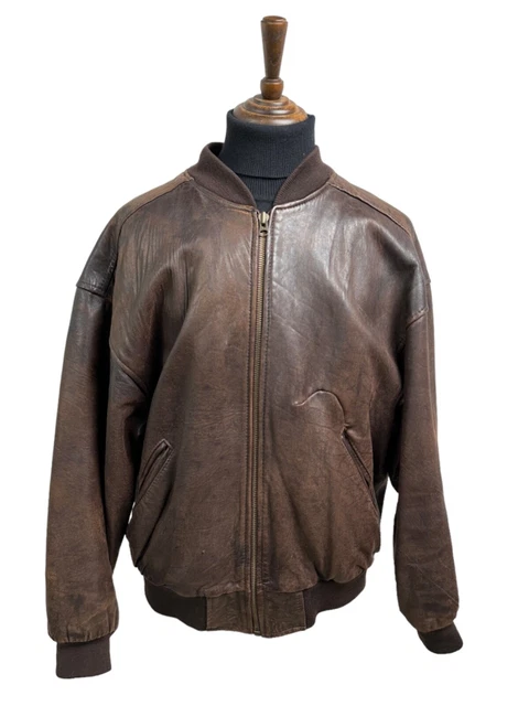 90s Vtg short real leather bomber jacket