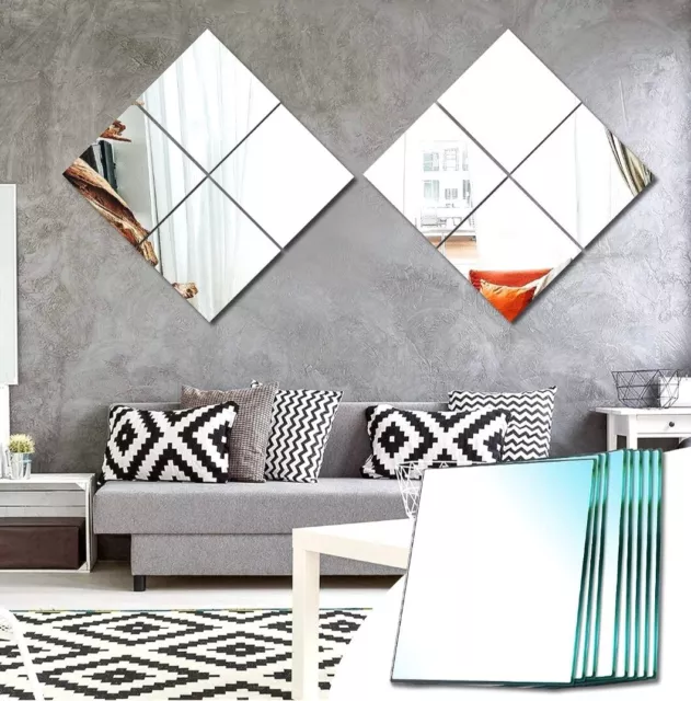 Set 4 Specchi Quadrati Mosaico Adesivi  20x20cm Decorazione Parete Casa