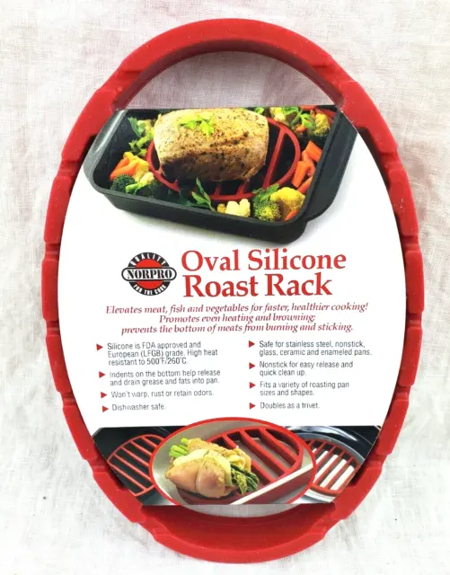 Norpro NOR-405 Red Oval Silicone Roast Rack  New in Package