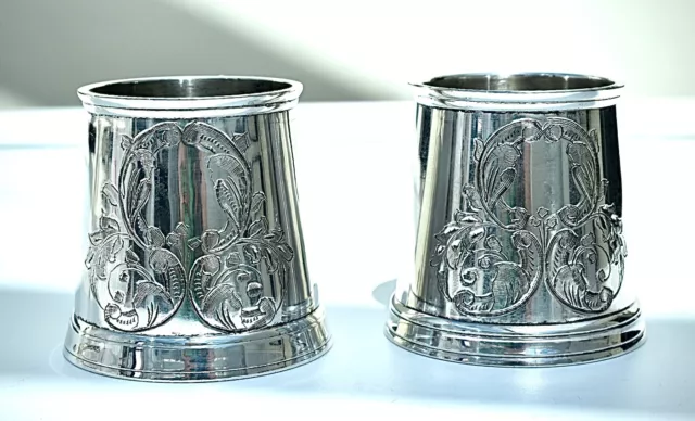 Very Nice Pair of Antique Engraved Silver Plated (EPNS) Cups/ Beakers,Heavy 365g