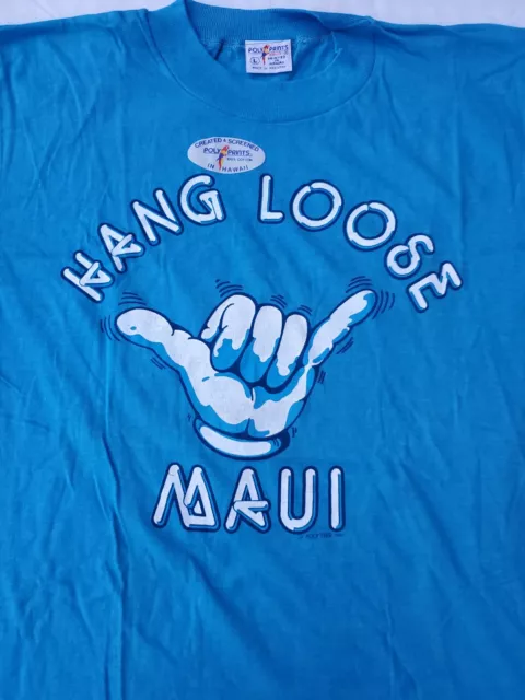 Vintage 1985 Hang Loose Maui Poly Tees Single Stitch Large T-Shirt Shaka NWT 2