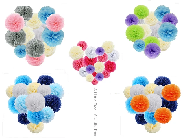 15 PCs New Mixed Tissue Paper Pompoms Fluffy Flower Pom Poms Party Wedding