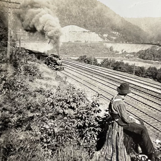 Antique 1908 Horseshoe Curve Pennsylvania Railroad Stereoview Photo Card P918