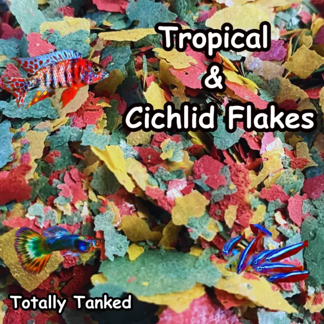 TANKED Thin Small Tropical & Cichlid Flakes Tank Fish Food Bulk 250g.