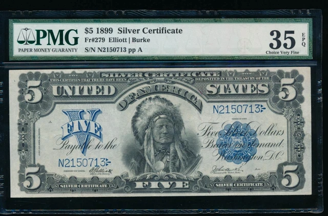 AC Fr 279 1899 $5 Silver Certificate PMG 35 EPQ CHIEF