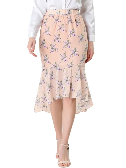 Jupe Longue Fluide Allegra K - Rose, Taille L - Mousseline Soie, Ourlet Volant