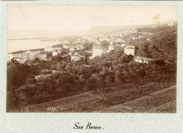 Italia, San Remo, Panorama  Vintage albumen print. Vintage Italy.  Tirage albu