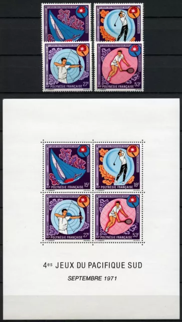 Französisch-Polynesien 1971 Sportspiele Sport Golf Tennis 136-139 Block 2 MNH