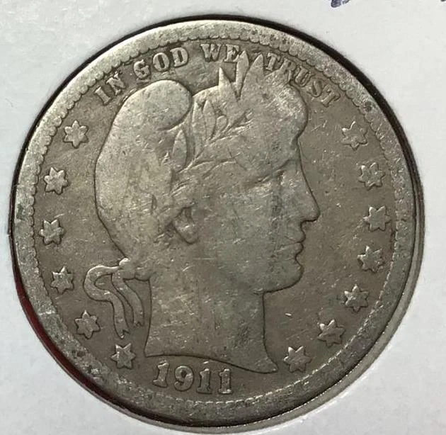1911D US Barber SILVER Quarter! "Denver" Mint! Very Good! Lower Mintage!