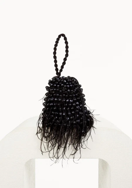 CULT GAIA Dory Beaded Ostrich Feather Wristlet Black