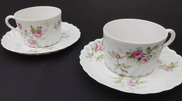 HAVILAND 2 Tasses à Chocolat Modèle torse Sylvie Rose porcelaine Limoges TBE