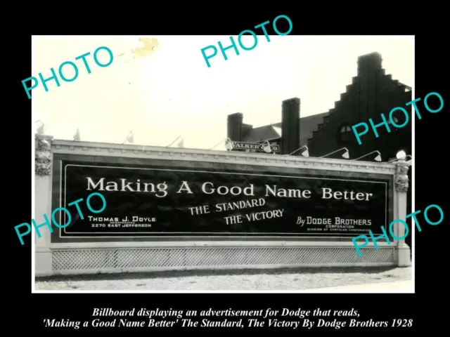 Old Postcard Size Photo Dodge Brothers Car Billboard 1928 Standard & Victory