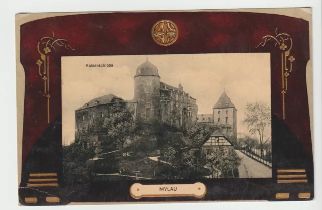 AK Mylau Vogtland ca 1910 Kaiser  Schloss mit Bilderrahmen