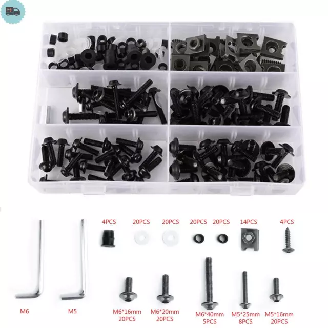 177PCS Sportbikes Motorcycle Fairing Bolts Kit M5/M6 Fastener Screws Black