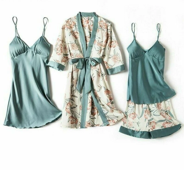 Pigiama da donna Set da notte in raso di seta sintetica Stampa pantaloncini...