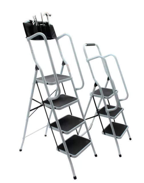 Steel Folding 3 & 4 Step Ladder Safety Non Slip Mini Stool Ladders Kitchen Diy