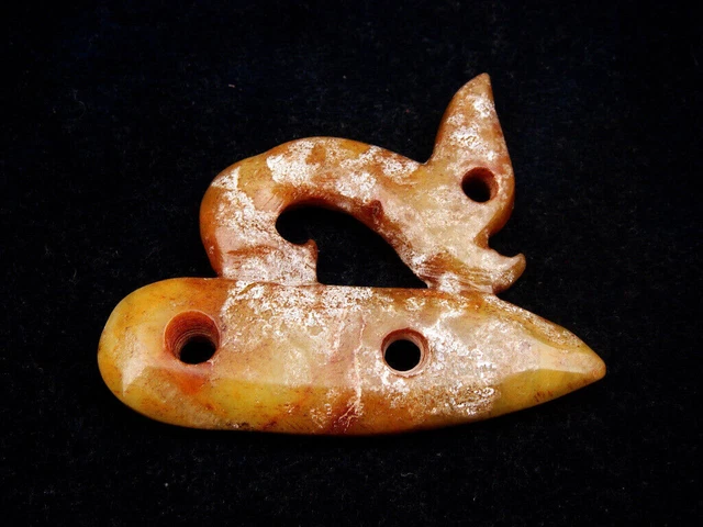 Old Nephrite Jade Stone Carved HongShan Culture Curly Dragon #12292309