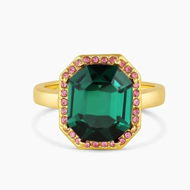 NEW Gorjana Ring 18K Gold Plated Lexi Octagon Gold Green Pink Size 9