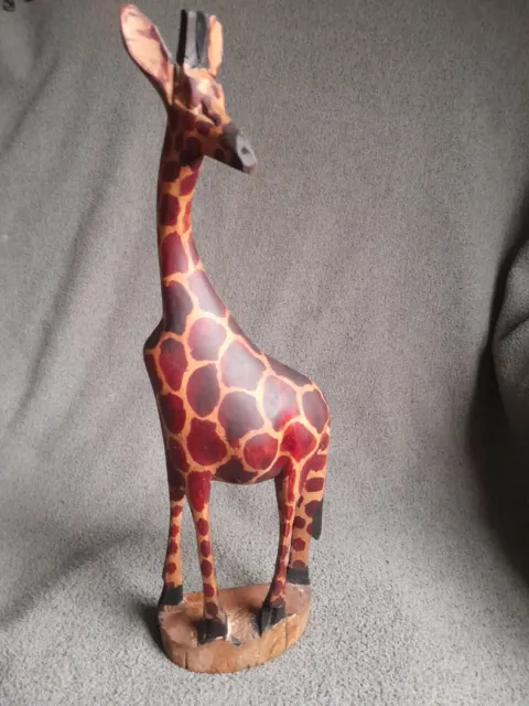 Vintage Primitive Handcrafted Carved Wooden Giraffe Kenyan Figurine 14" Tall