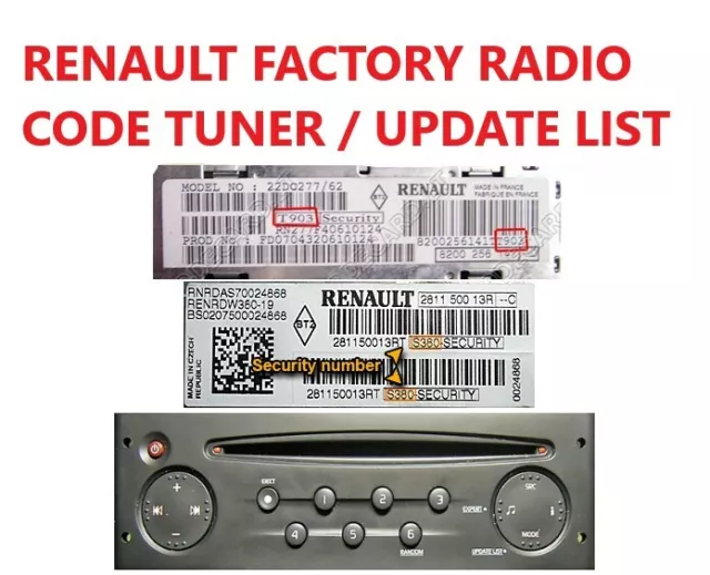*Sofort* Renault Tuner Update Liste Sicherheitsradio Code Clio Laguna Megane