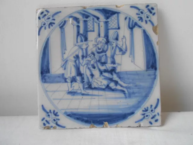 Antique Dutch Delft Blue. Biblical Tile. 17th 18th Century. Pottery....I...
