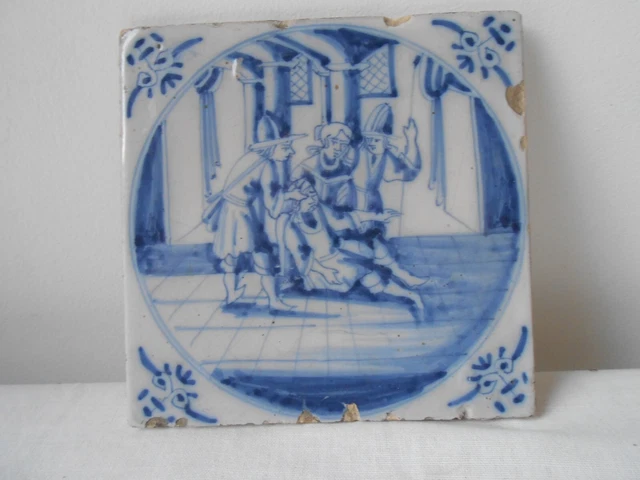 ANTIQUE DUTCH DELFT Blue. Biblical Tile. 17th 18th Century...I... £60. ...