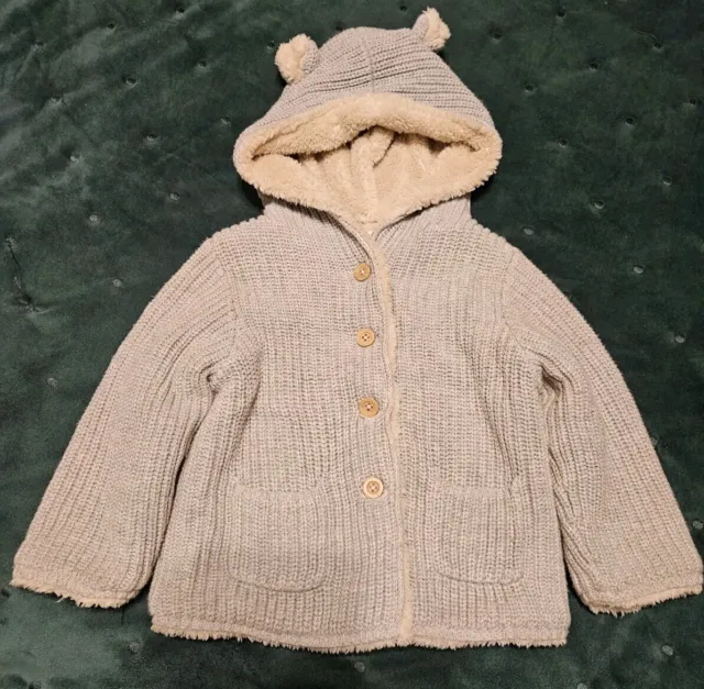 Gap Baby Grey Sherpa-Lined Bear Hooded Hoodie. Used, Mint Condition. Size 18-24m