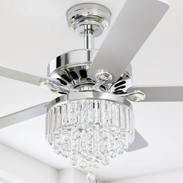 Modern Crystal Ceiling Fan Light w/ Remote Control 3-speed Chandelier Lamp 52"