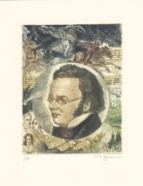 Exlibris Bookplate Etching David Bekker Franz Schubert