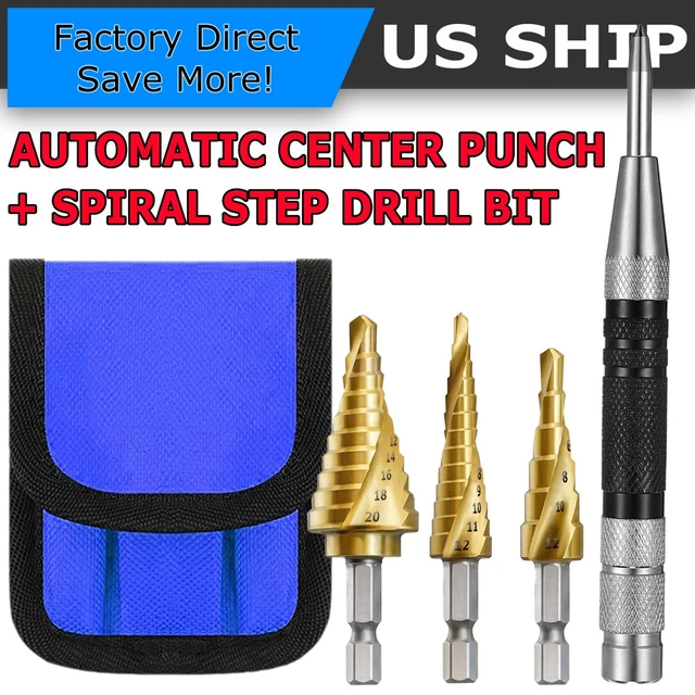 4Pcs Drill Bit Set Titanium Nitride Coated Steel Step Quick Change 1/4 Shank HSS
