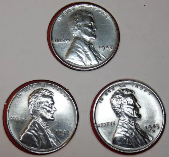1943 P D S Wheat head Lincoln 3 Penny Set