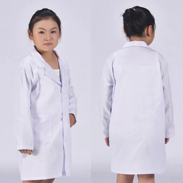 Kids White Lab Coat Doctors Scientist Children Fancy Dress Costume Girls Boys B