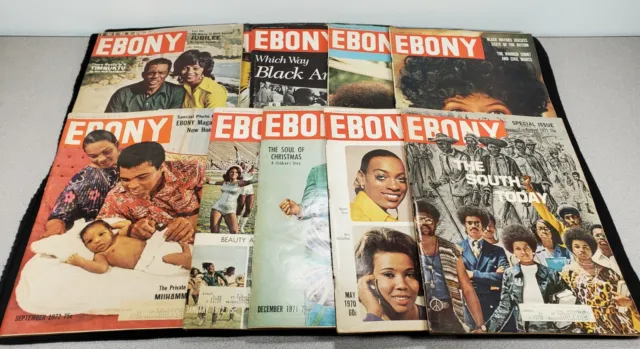Lot of 10 1970s Ebony Magazine Diana Ross Muhammad Ali Willie Mays 70's