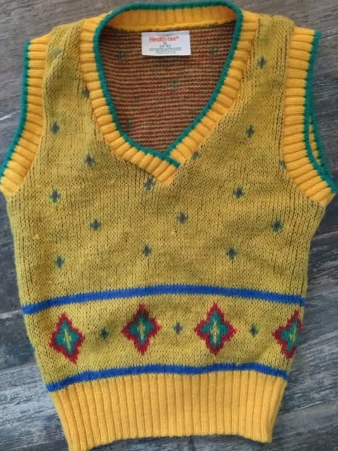 Vintage Toddler Health-tex Sweater Vest Size 4 Yellow Argyle Knit Made In USA