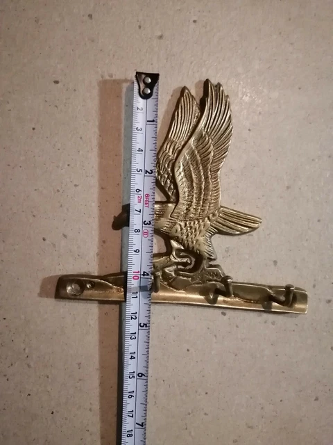 Vintage Solid Brass Eagle Key Holder Wall Mount 4 Hooks 4