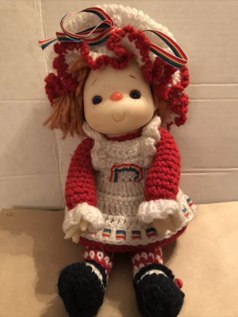 Vintage Handmade Rare Unique Crochet Knit Baby Strawberry Shortcake Style Doll